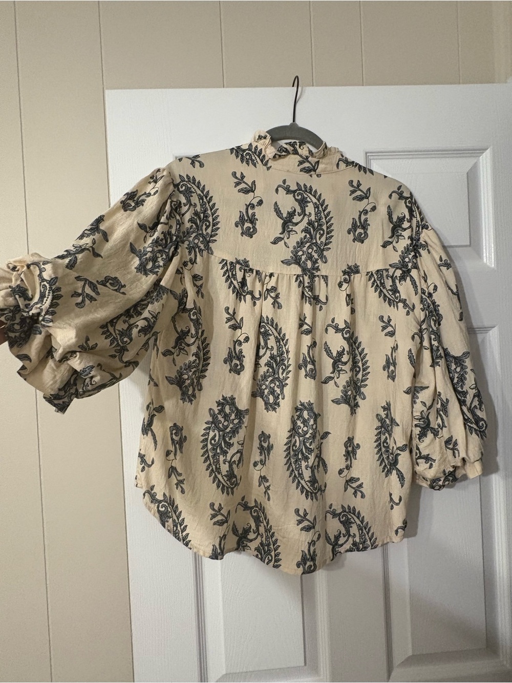 Cream Paisley Button-Down Ruffle Blouse - Picture 7 of 7